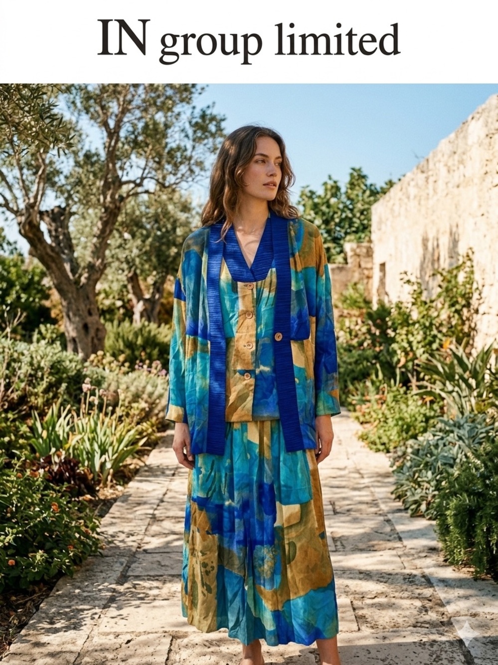 Vintage IN group limited Blue & Teal Abstract Print Lagenlook Three-Piece Set